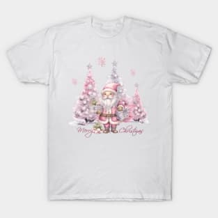 Pink Christmas With Santa T-Shirt